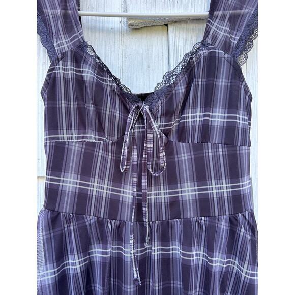 Cider Check V-Neck Knotted Lettuce Trim Mini Dress Black‎ Short Sleeves Size XS - Picture 3 of 11